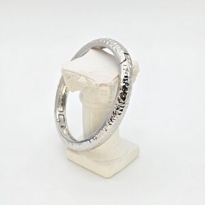 Vintage NOLAN MILLER Thailand Bangle Bracelet Hammered Hinged Silver Tone Signed